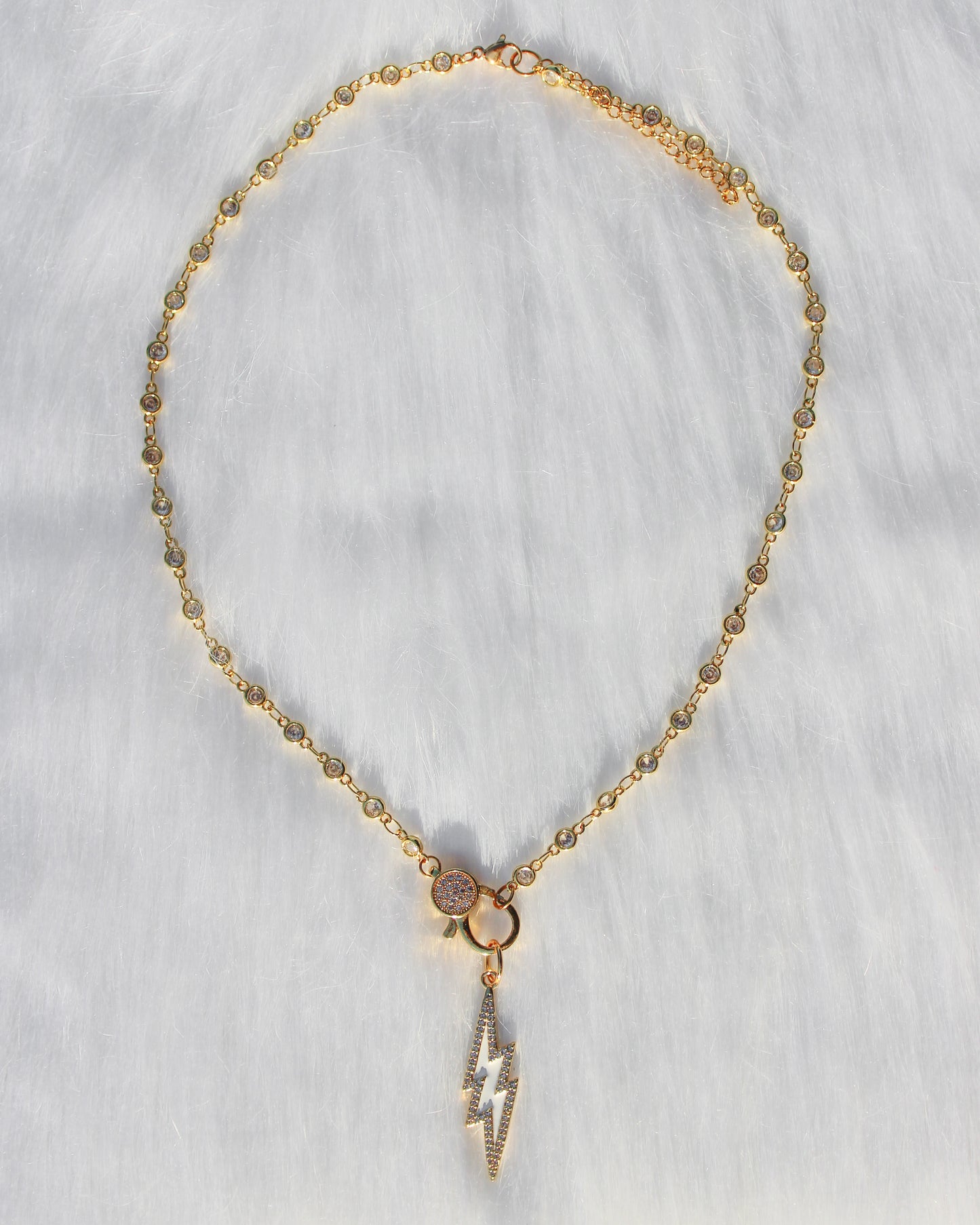 Front Clasp Choker- Gold Crystal Chain: White Lightning