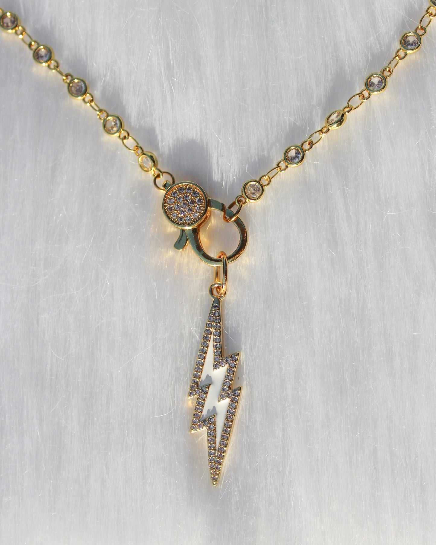 Front Clasp Choker- Gold Crystal Chain: White Lightning