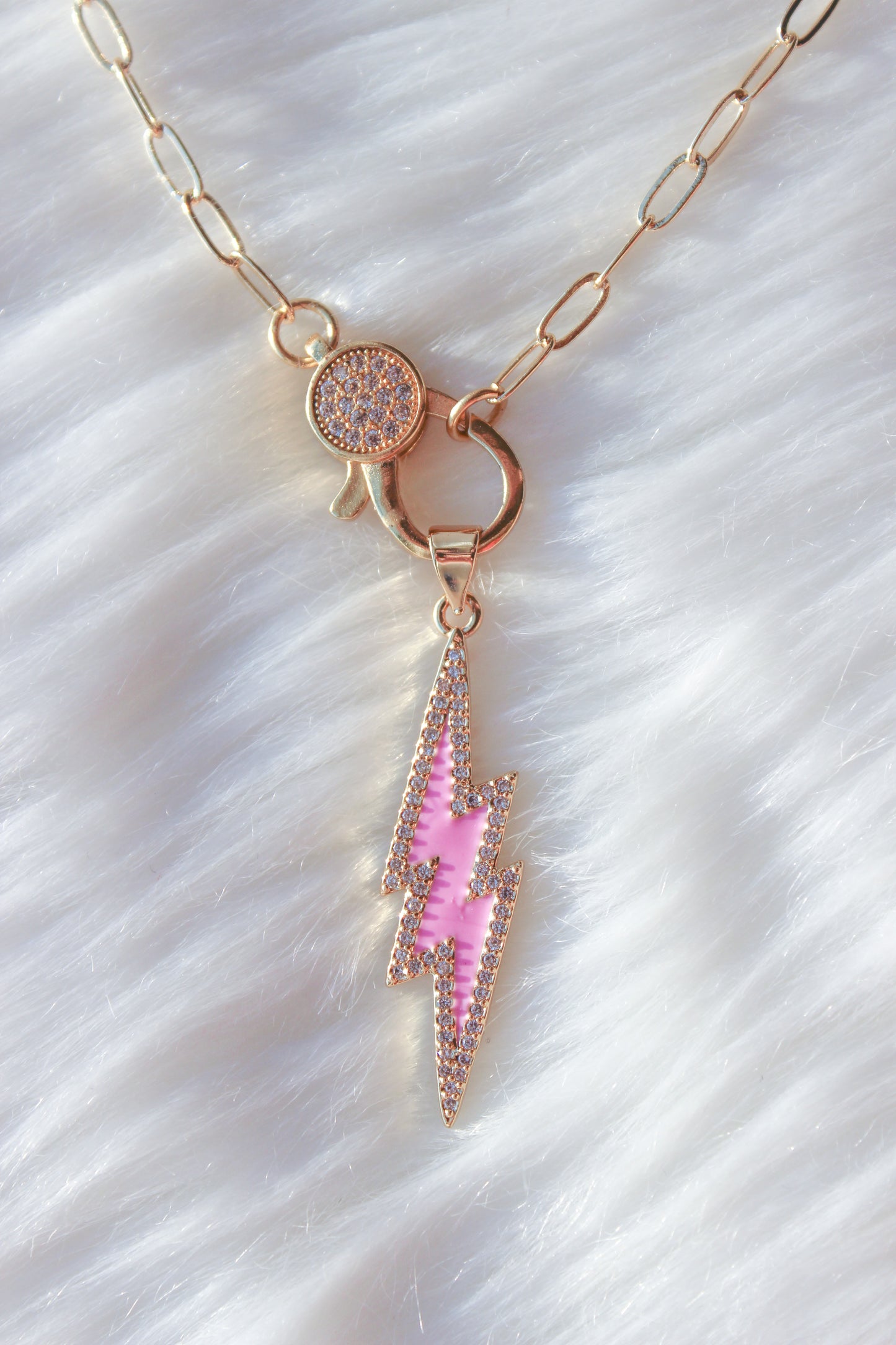 Front Clasp Choker- Paperclip Chain: Pink Lightning