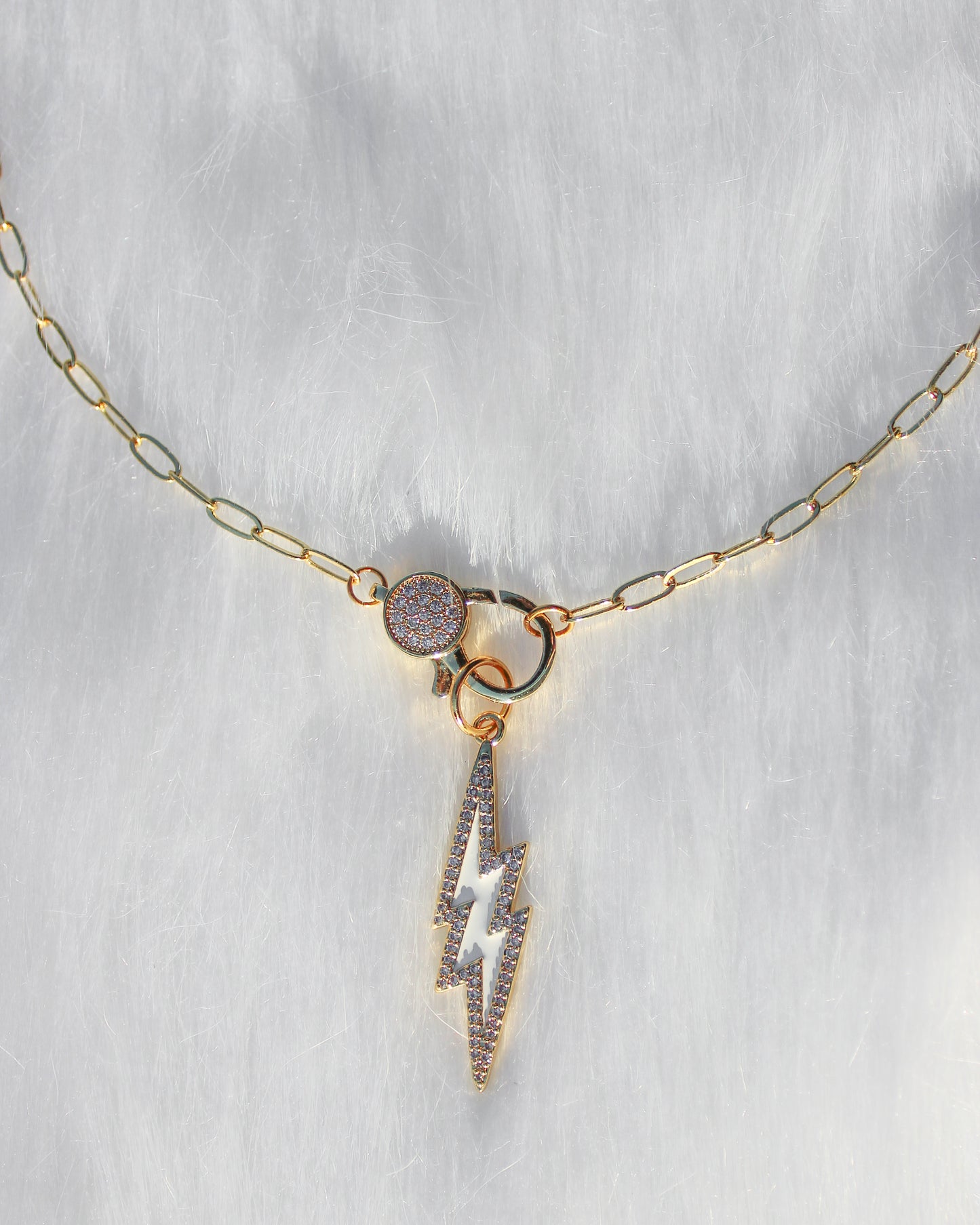 Front Clasp Choker- Paperclip Chain: White Lightning