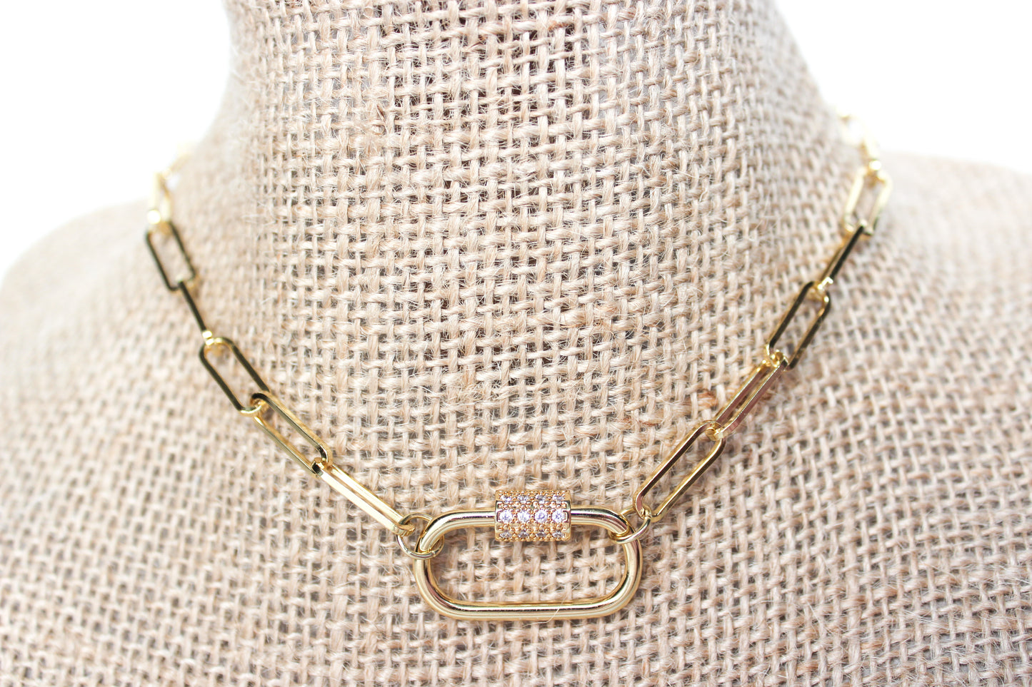 Gold Carabiner Clasp- Paperclip Chain