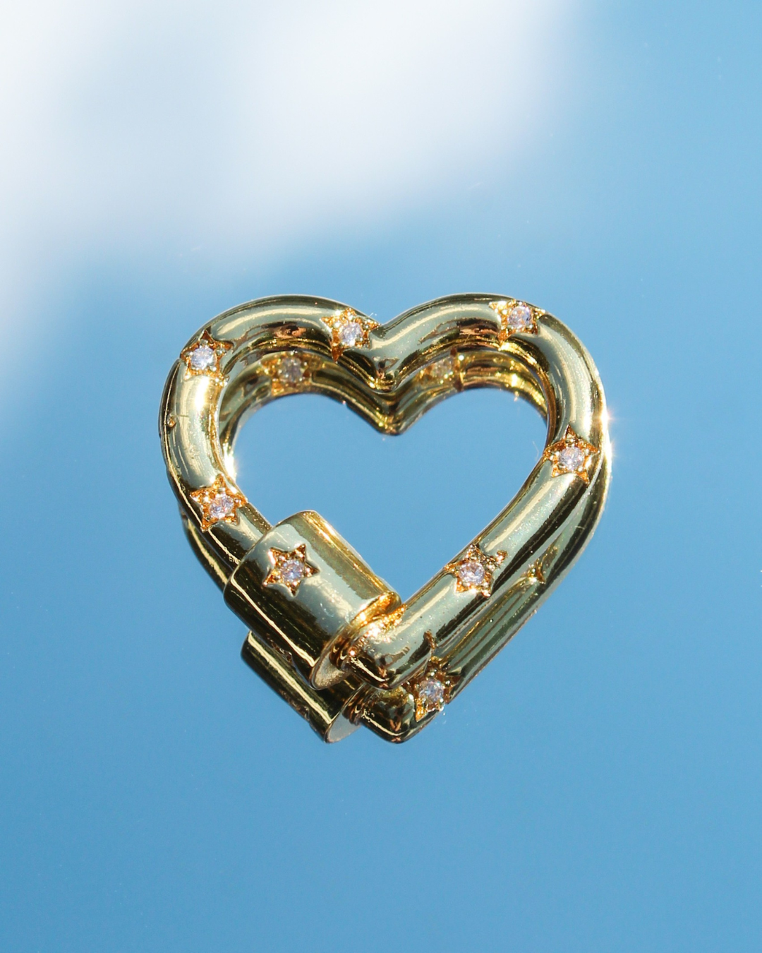 Gold Heart with Inlaid Stars Carabiner Clasp