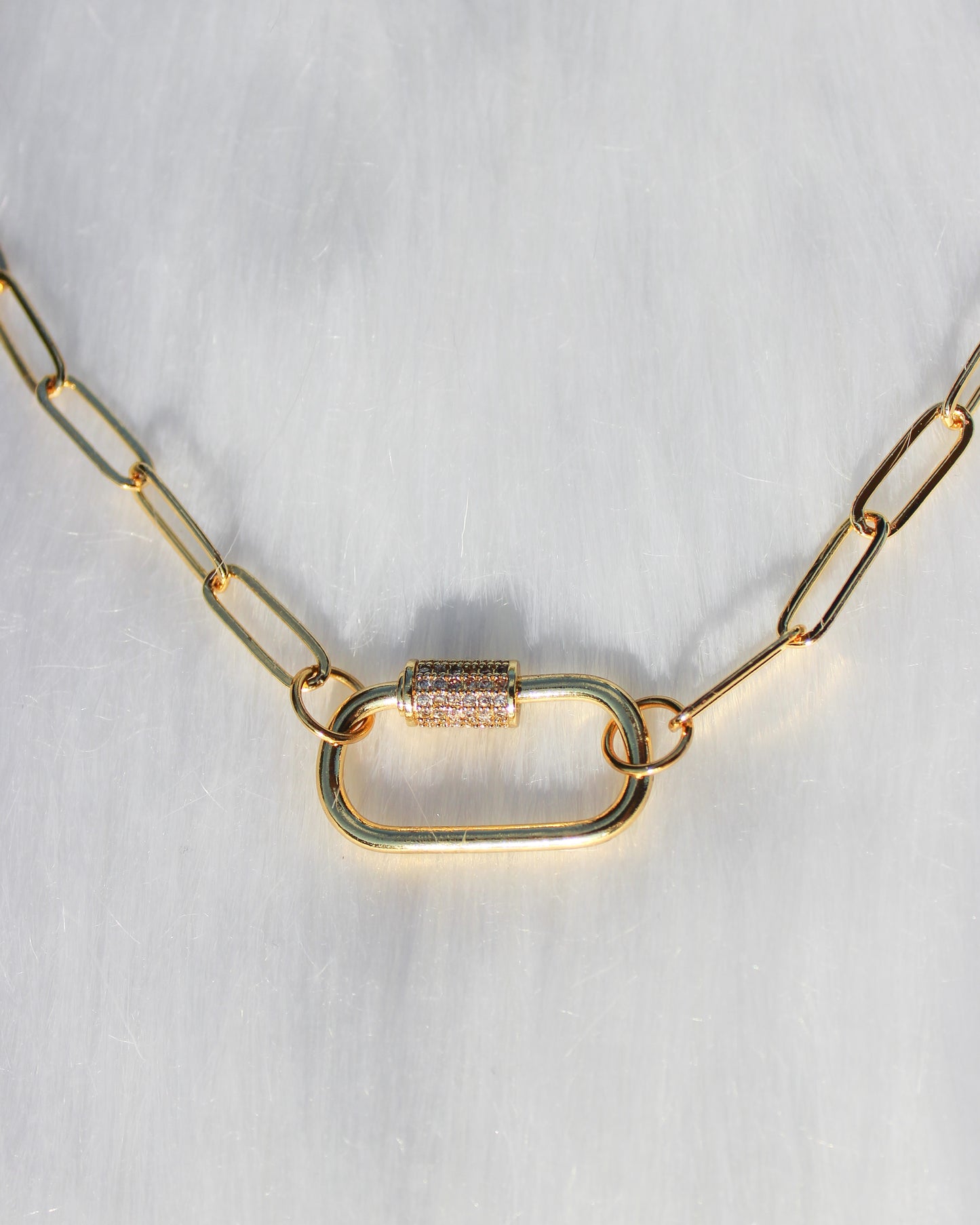 Gold Carabiner Clasp Necklace- Paperclip Chain
