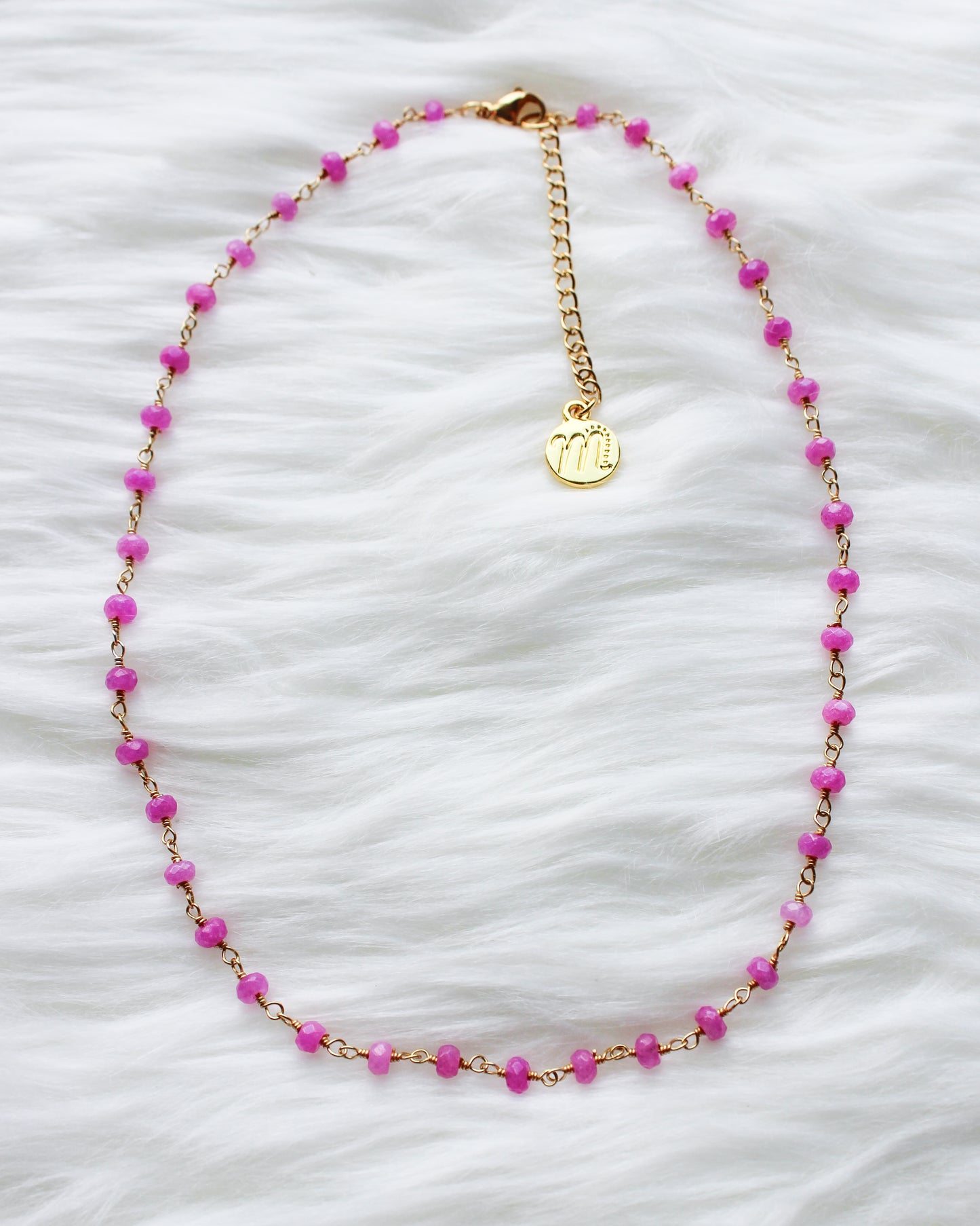Hot Pink Beaded Rosary Chain Choker