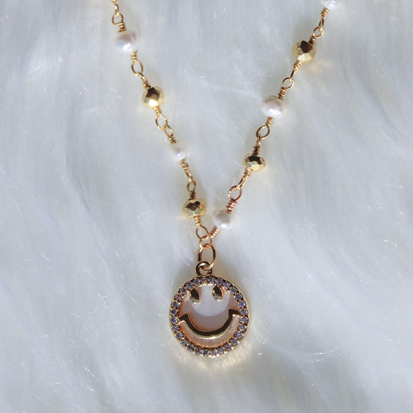 Mother of Pearl Smiley Face Beaded Necklace