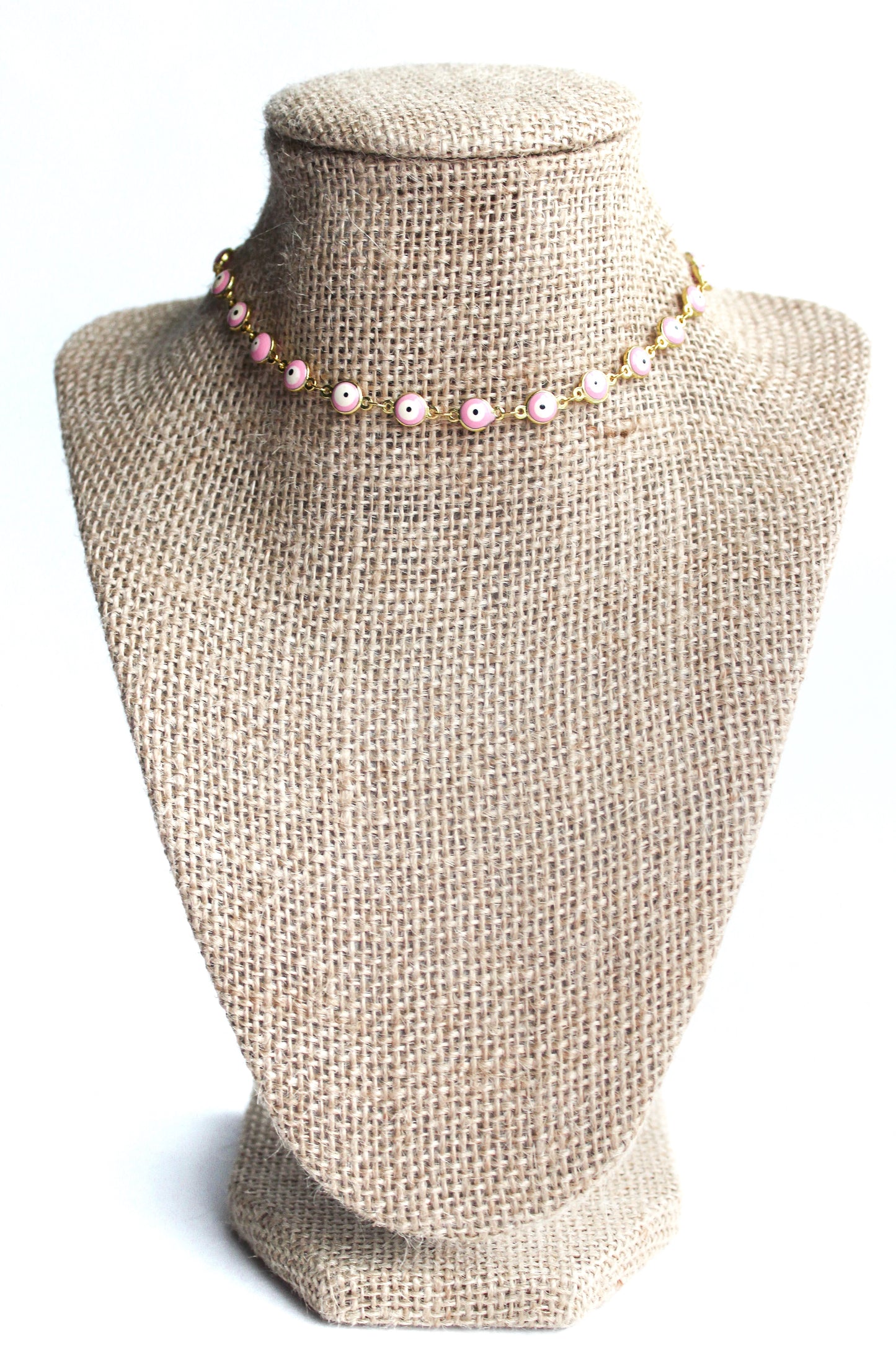 Pink Evil Eye Choker- Tarnish Resistant