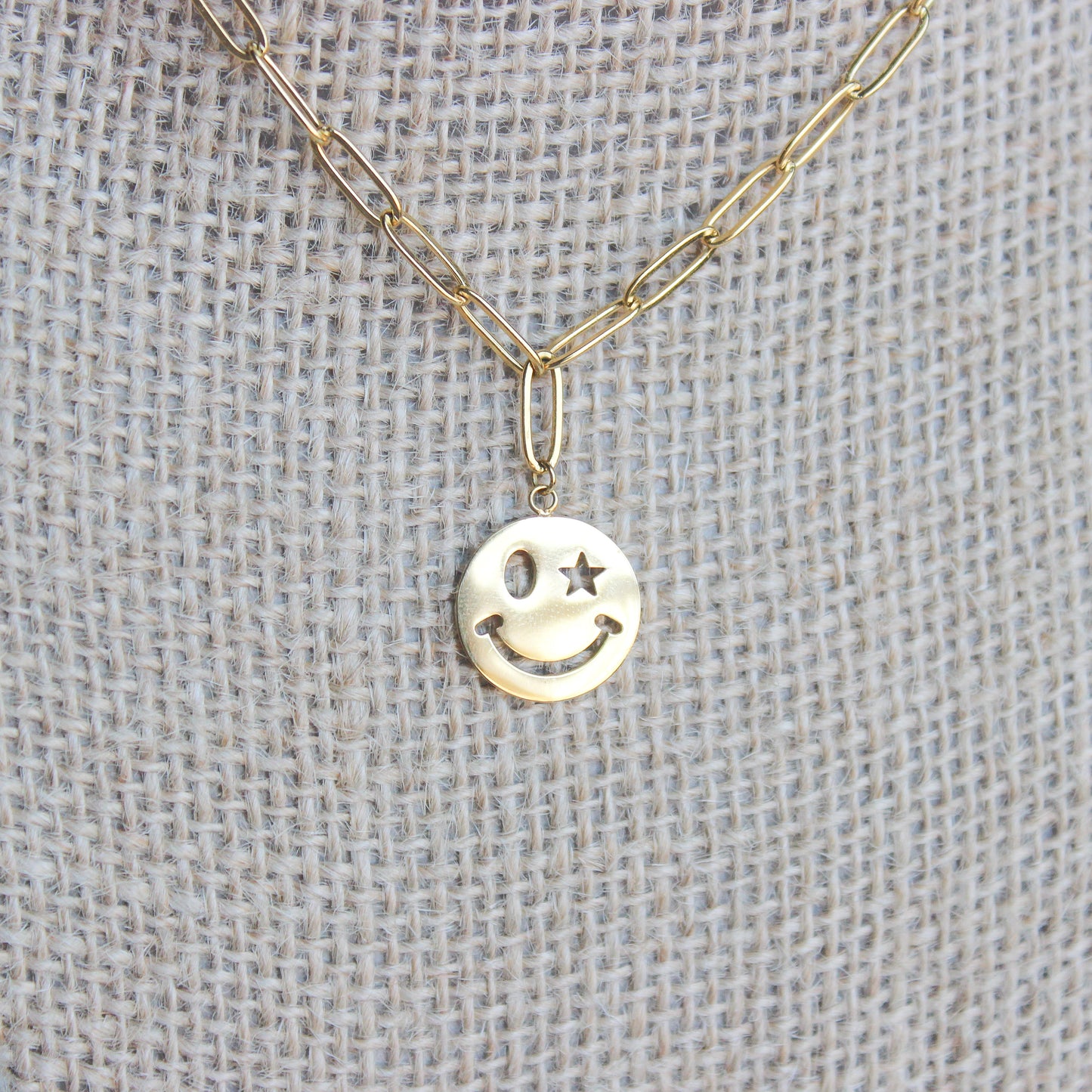 Starry Eyed Smiley Necklace- Tarnish Resistant