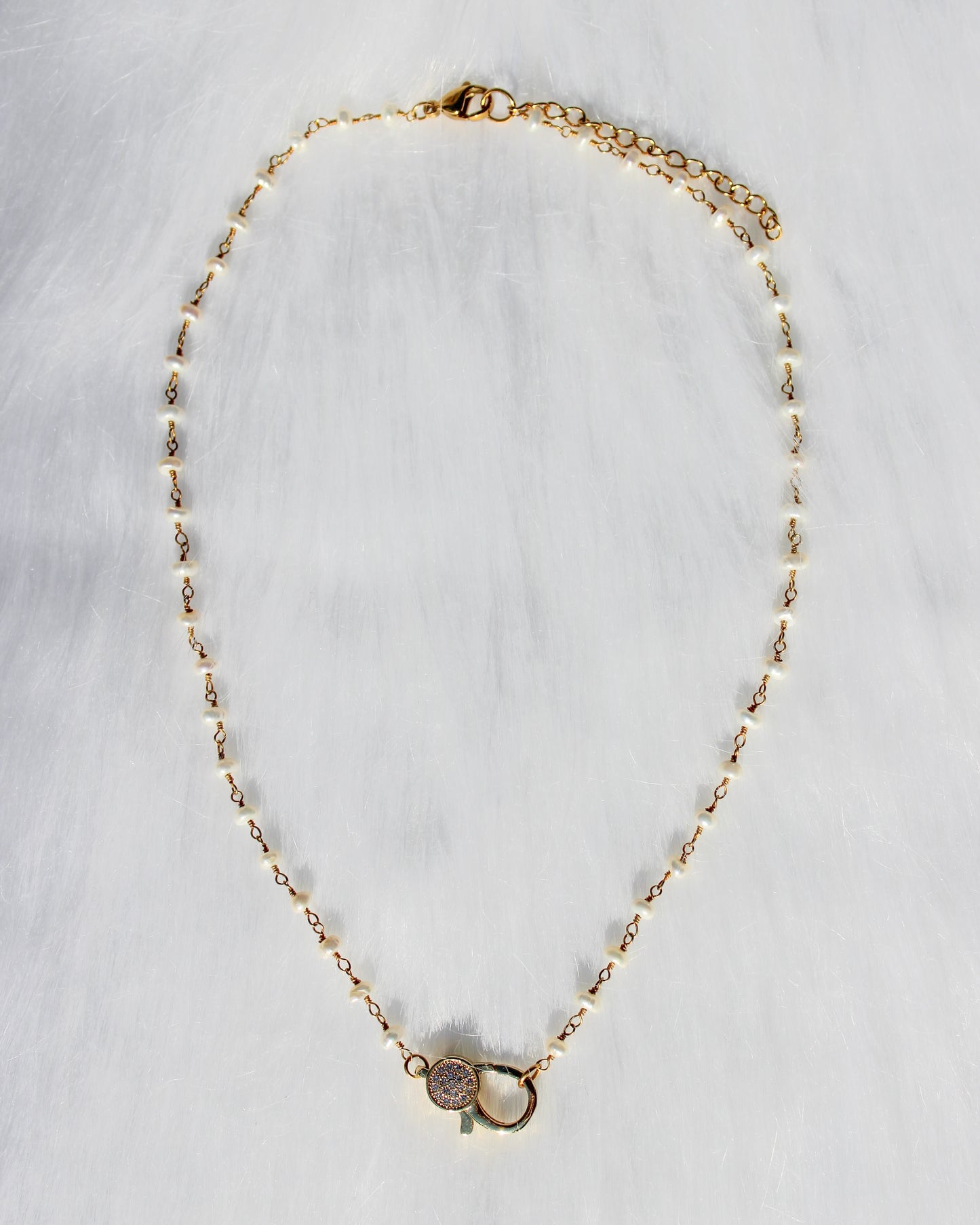 Front Clasp Choker- Beaded Pearl: No Charm