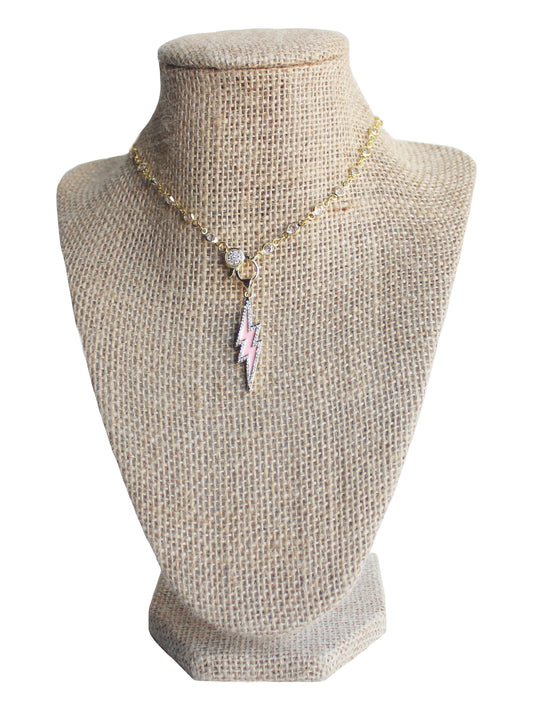 Front Clasp Choker- Gold Crystal Chain: Pink Lightning