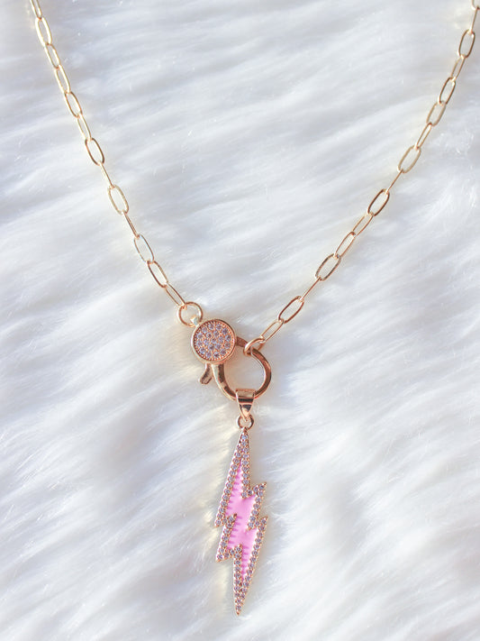 Front Clasp Choker- Paperclip Chain: Pink Lightning