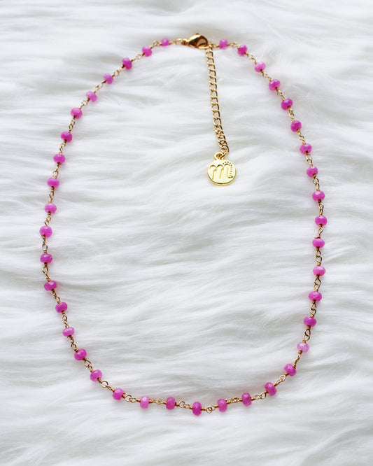 Hot Pink Beaded Rosary Chain Choker