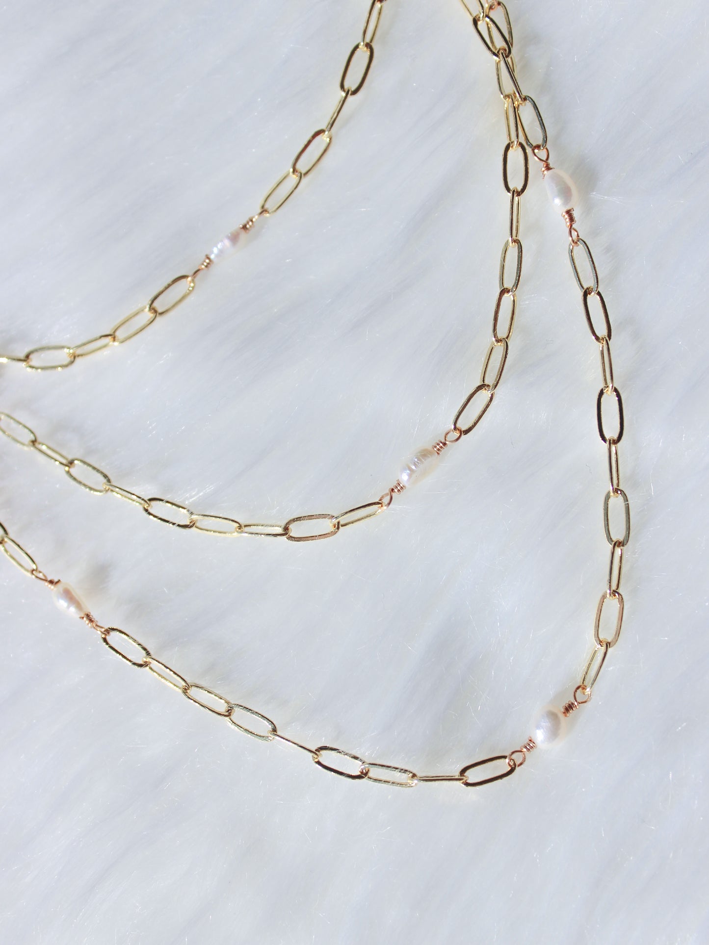 Triple Layered Pearl and Paperclip Necklace