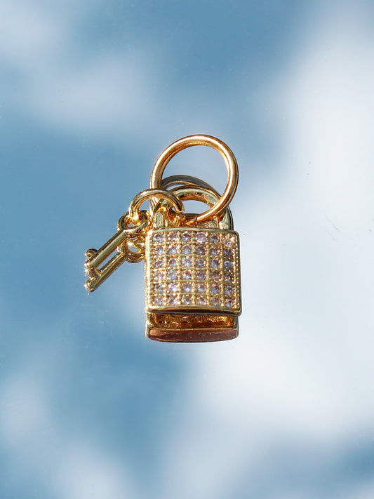 Gold Pavé Lock and Key Charm