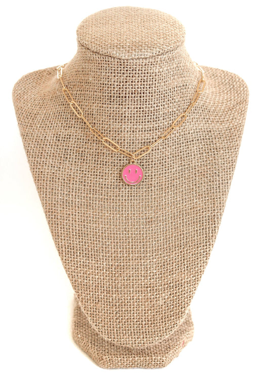 Large Hot Pink Smiley Necklace