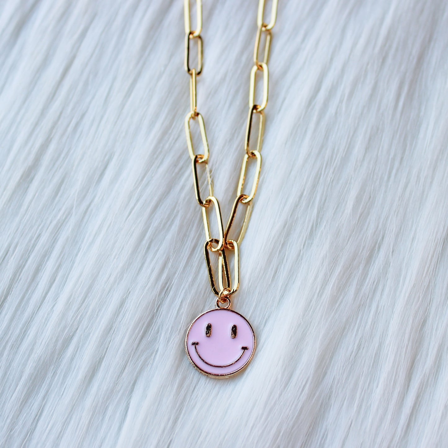 Large Light Pink Smiley Necklace