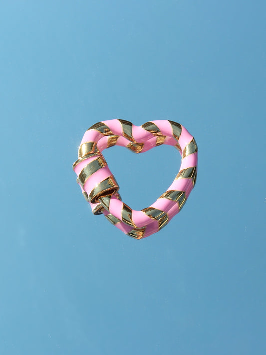 Pink Heart Striped Carabiner Clasp
