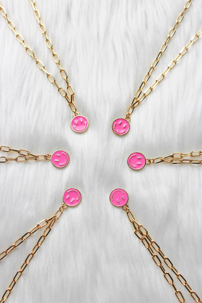 Pink Smiley Paperclip Choker- Gold Plated