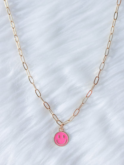 Pink Smiley Paperclip Choker- Gold Plated