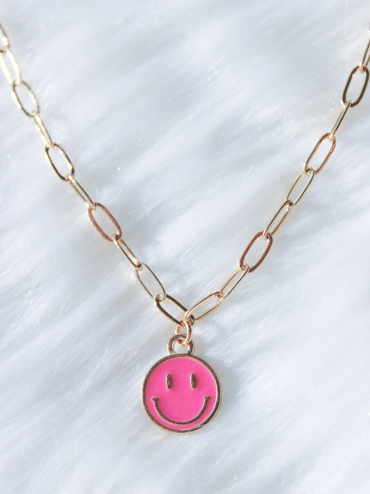 Pink Smiley Paperclip Choker