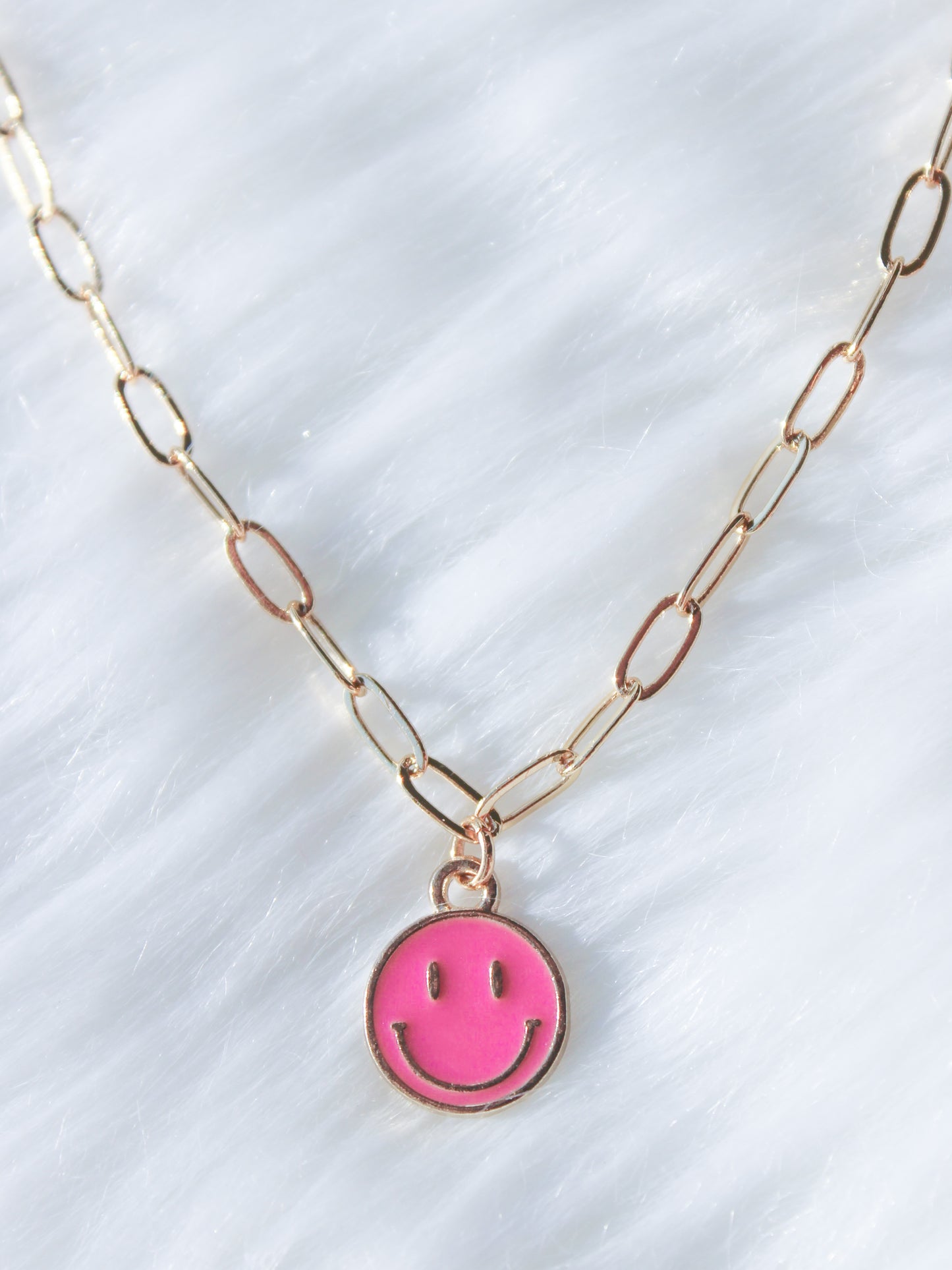 Pink Smiley Paperclip Choker- Gold Plated