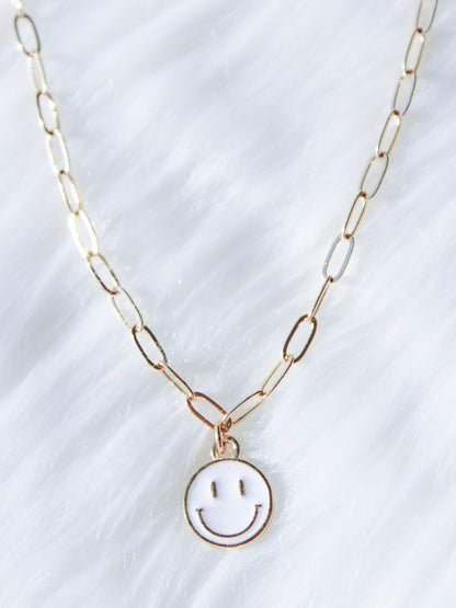 White Smiley Paperclip Choker- Gold Plated